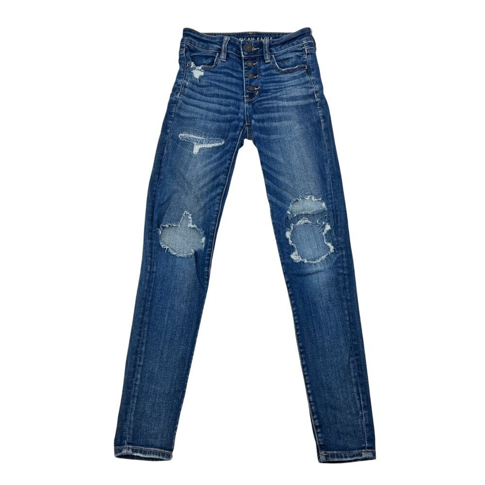 American Eagle Womens Jeggings Distressed Button Fly Size 2R